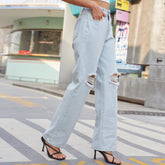 Pantalon en denim déchiré décontracté rétro délavé